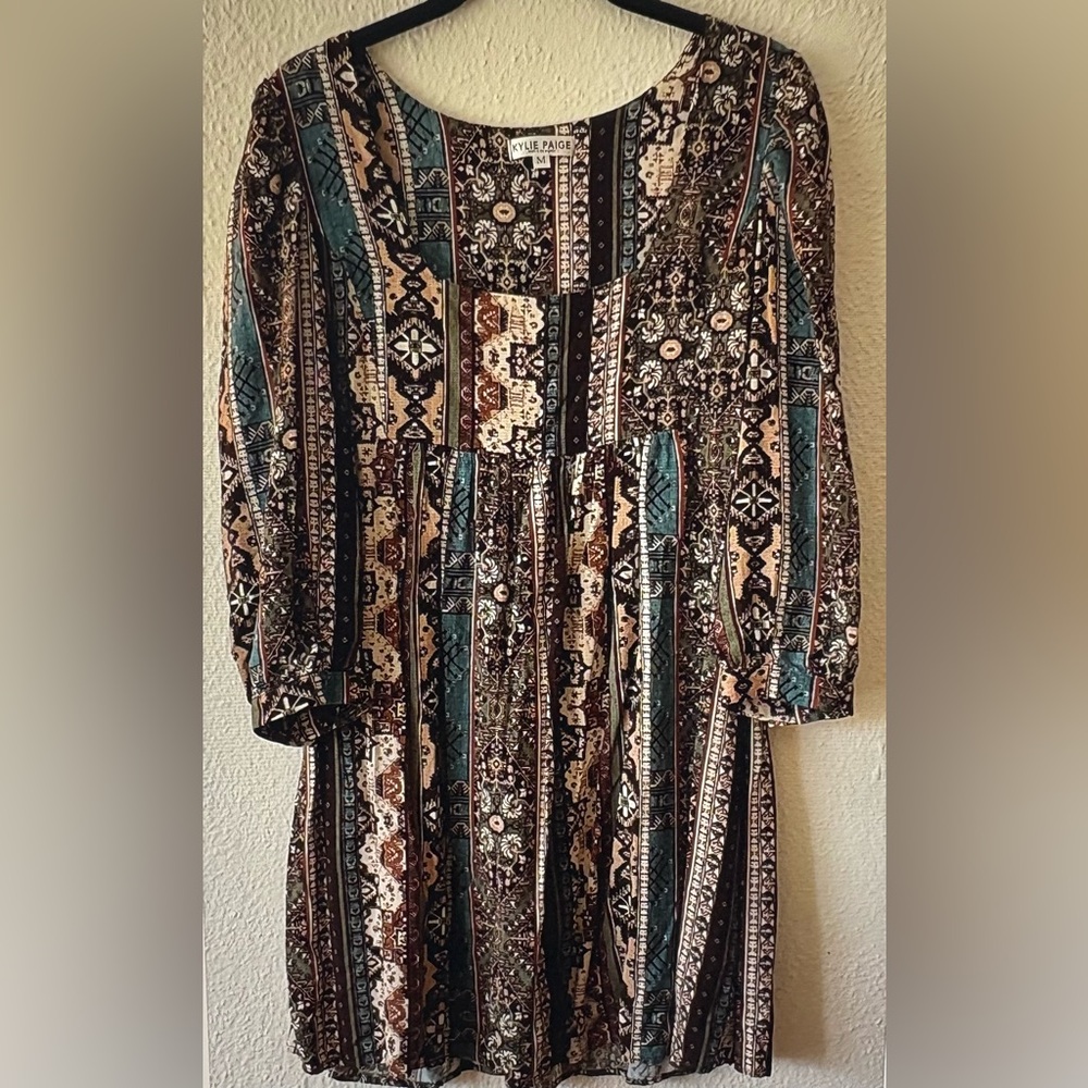 Kylie Paige Brown Multi Colored Bohemian Print Women's Tunic